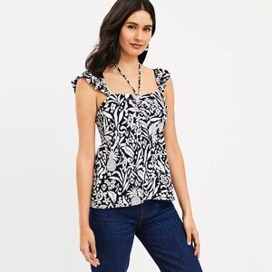 LOFT Pineapple Ruffle Halter Top | XL | Tropical Print | Smocked Bust